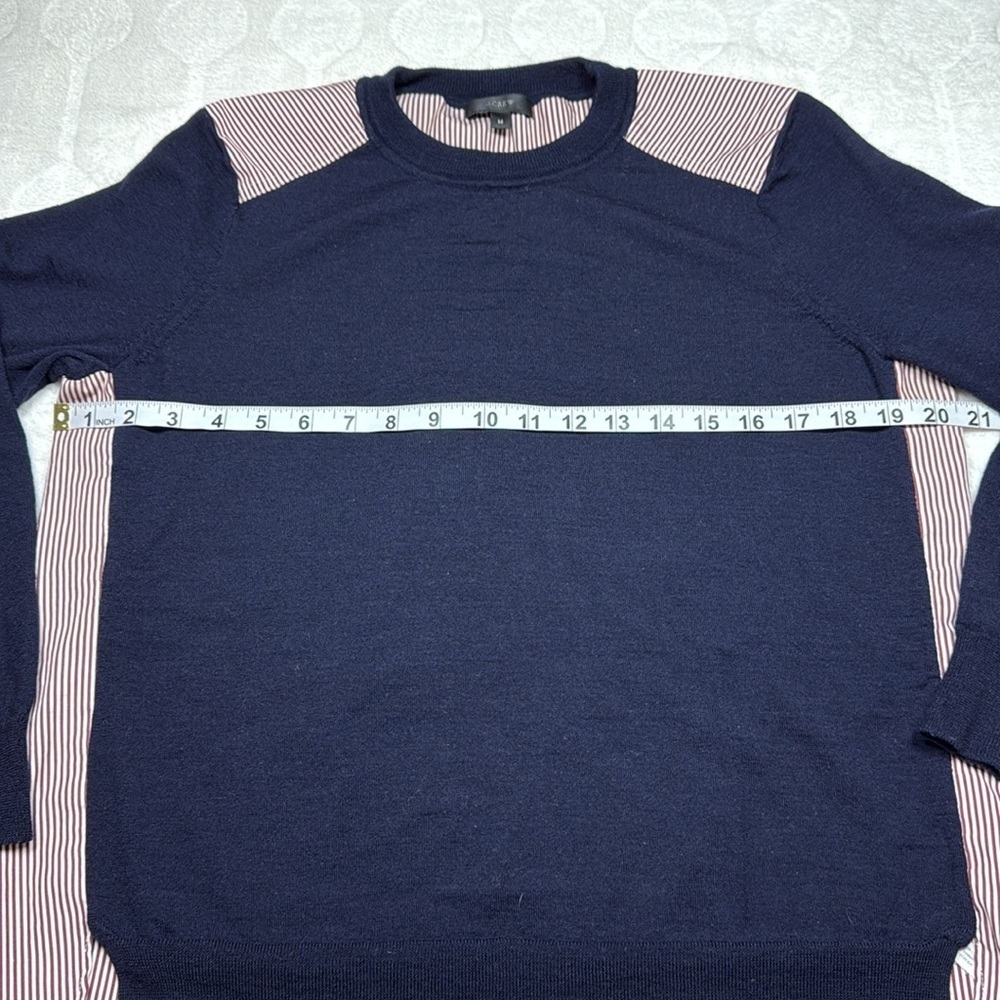 J Crew Womens Navy Pink Mixed Media‎ Merino Wool Sweater Shirt Back M Classic - Picture 6 of 11